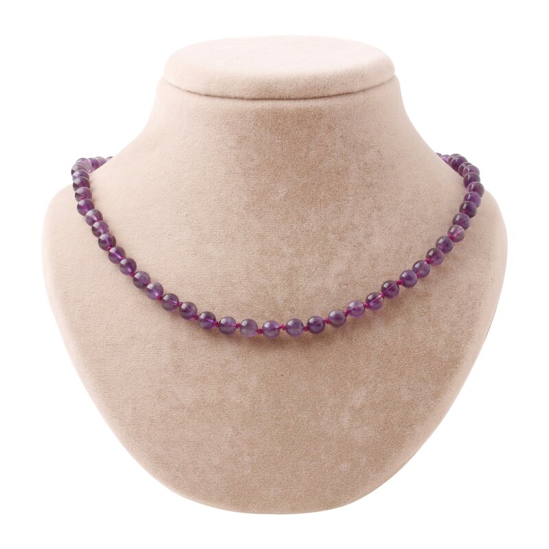 Ametist 6 mm Düğümlü Doğal Taş Kolye - 2