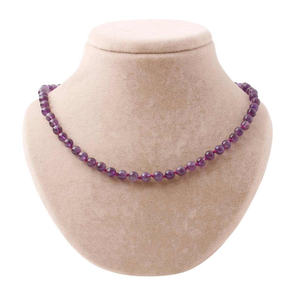 Ametist 6 mm Düğümlü Doğal Taş Kolye - 2