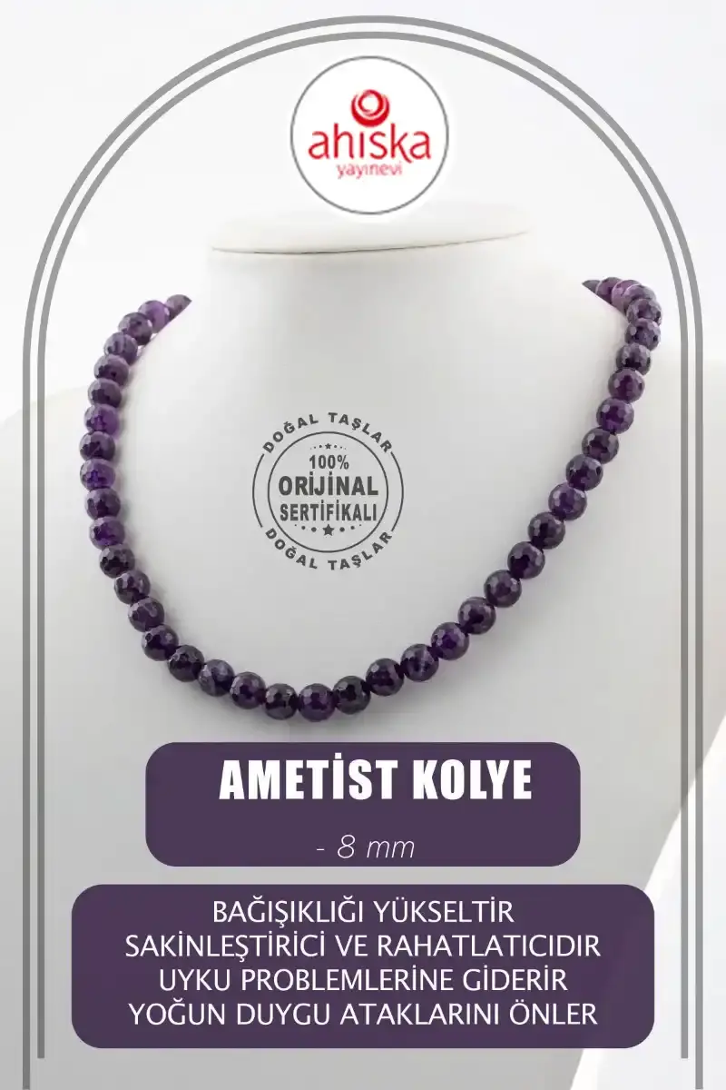 Ametist 8 mm Dizi Doğal Taş Kolye