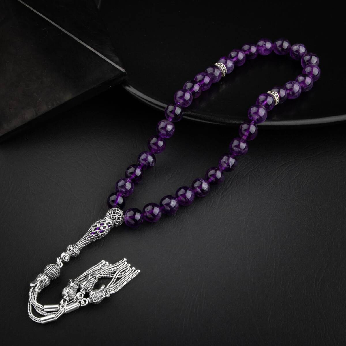 Ametist Doğal Taş 9mm Gümüş Tesbih - 4