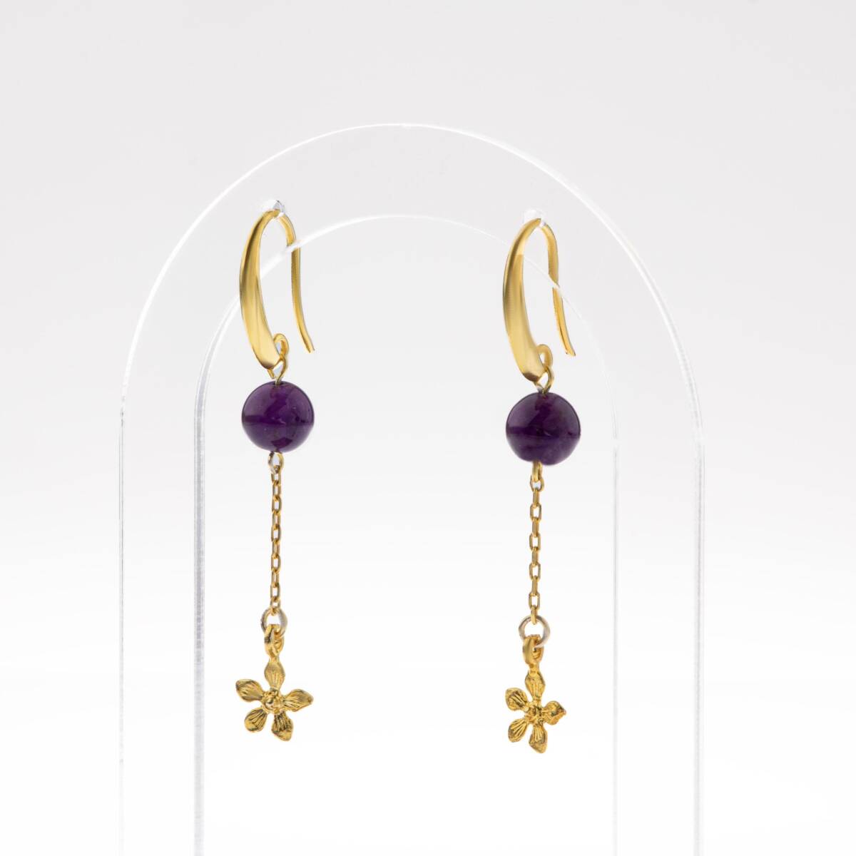 Ametist Doğal Taş Gümüş Çiçekli Küpe - 3