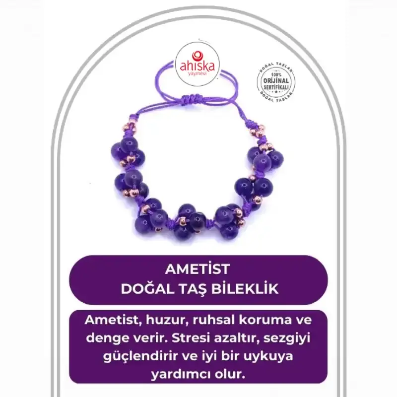 Ametist Doğal Taş Merdiven Kapama İpli Her Bileğe Uygun Bileklik