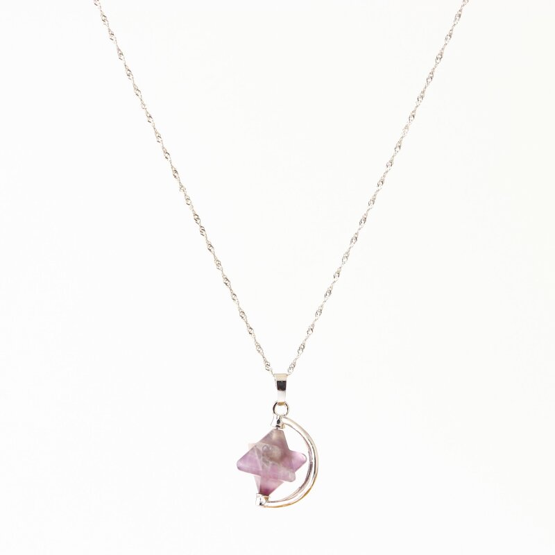 Ametist Doğal Taş Yıldızlı Kolye, Gümüş Zincir - Doğal Taş