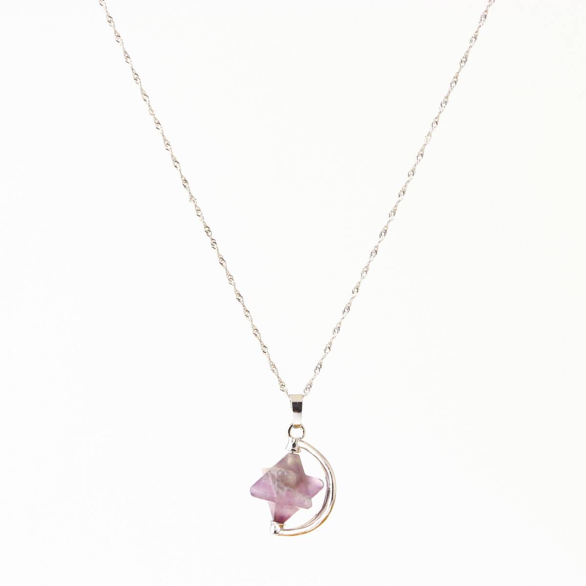 Ametist Doğal Taş Yıldızlı Kolye, Gümüş Zincir - 1