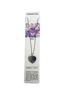 Ametist Kalp Figür Küçük Figür Taşlı Çelik Zincir Doğal Taş Kolye - 3