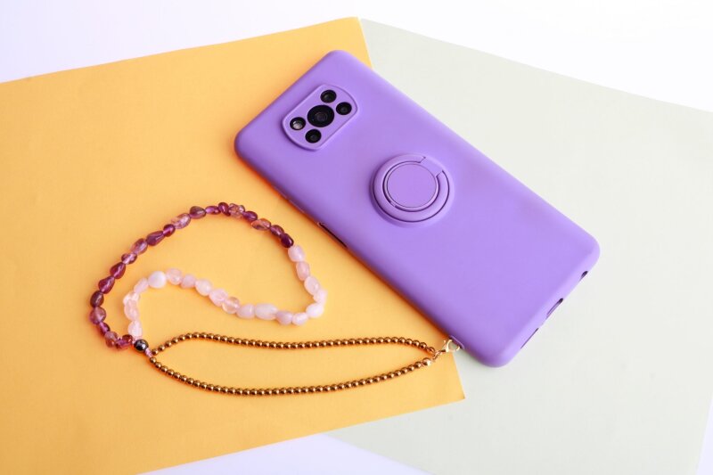 Ametist, Pembe Kuvars Doğal Taş İkili Telefon İpi - Doğal Taş