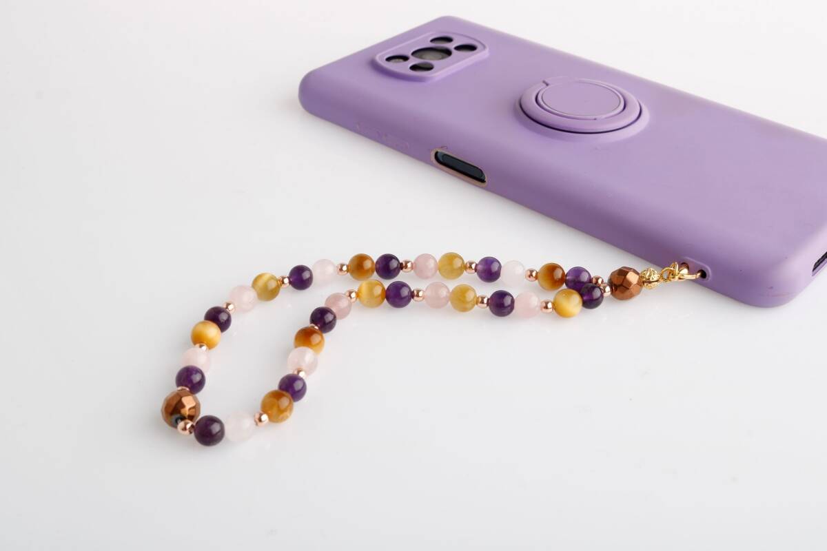 Ametist, Pembe Kuvars, Kaplan Gözü Doğal Taş Telefon İpi - 3