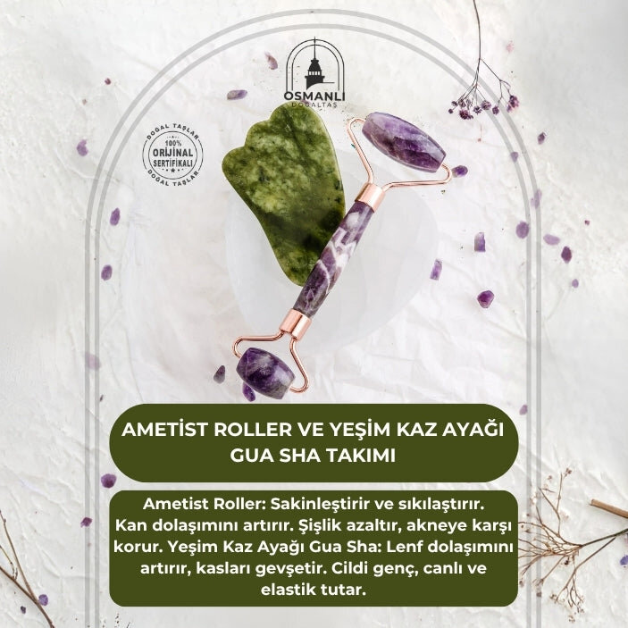 Ametist Roller ve Yeşim Kaz Ayağı Gua Sha Takımı - 2