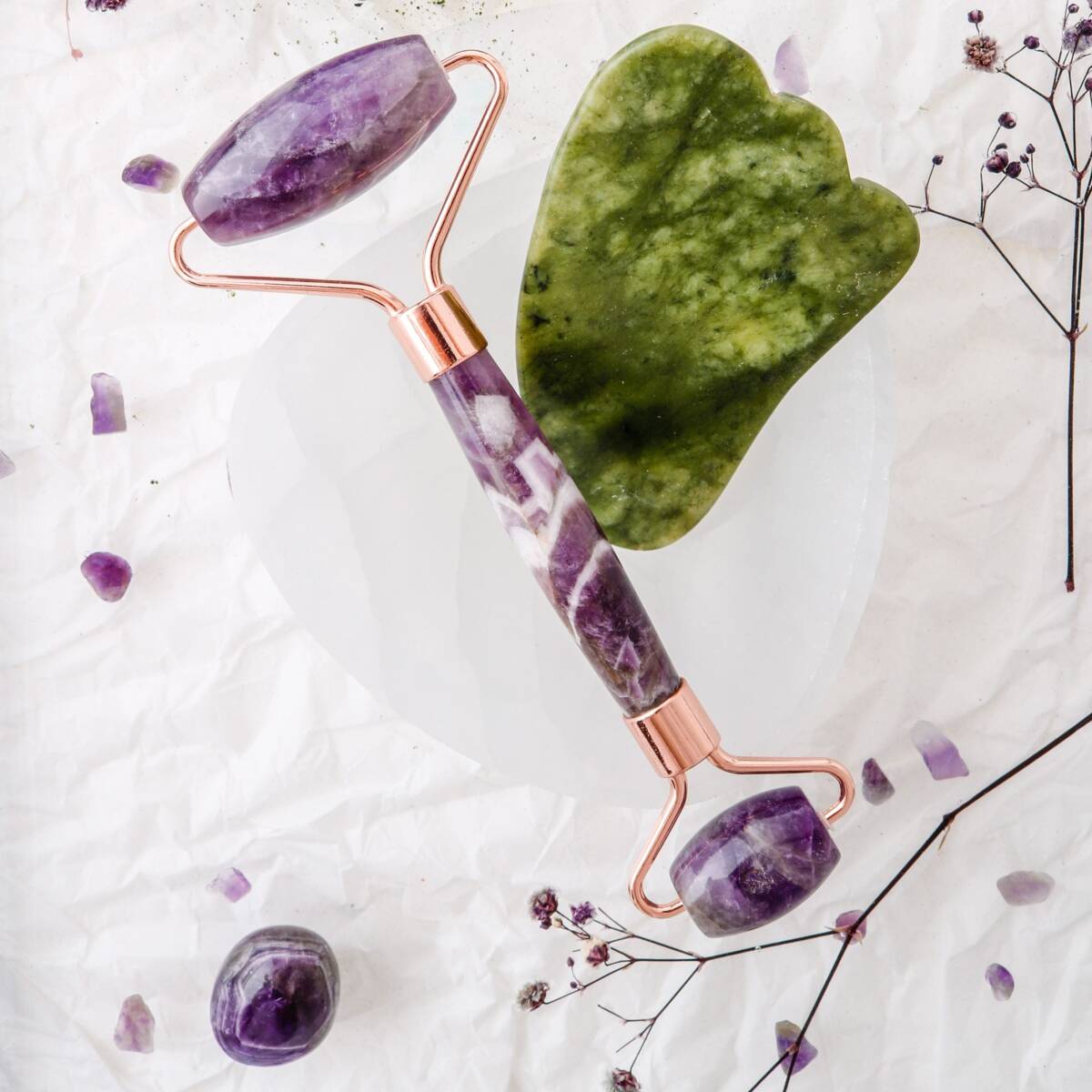 Ametist Roller ve Yeşim Kaz Ayağı Gua Sha Takımı - 3