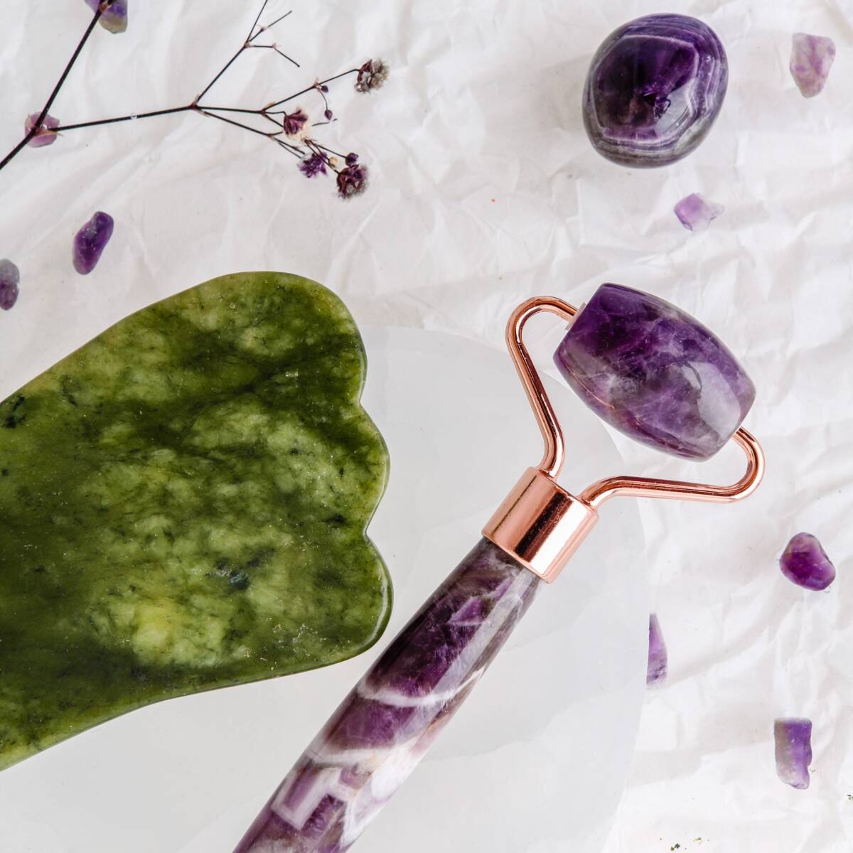 Ametist Roller ve Yeşim Kaz Ayağı Gua Sha Takımı - 4