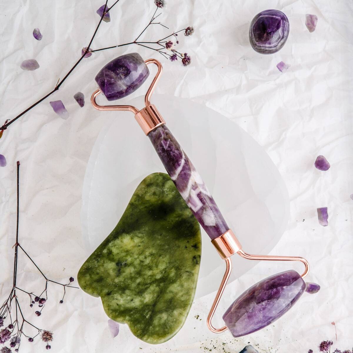 Ametist Roller ve Yeşim Kaz Ayağı Gua Sha Takımı - 5