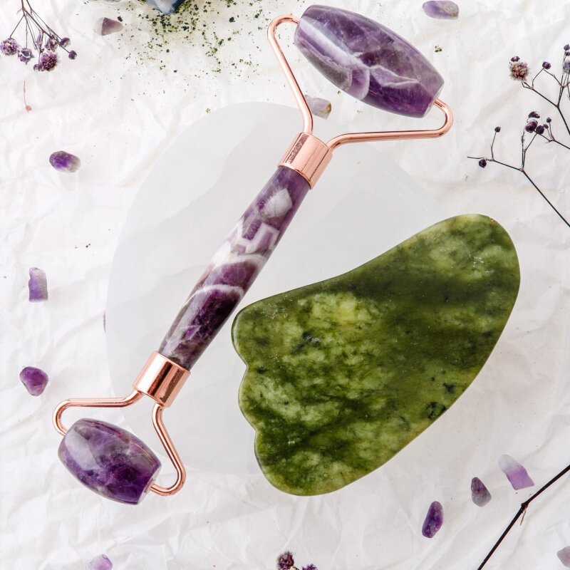 Ametist Roller ve Yeşim Kaz Ayağı Gua Sha Takımı - 6