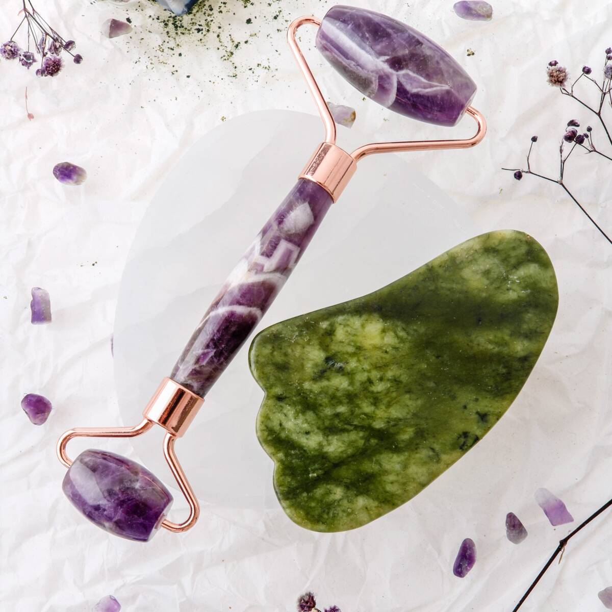 Ametist Roller ve Yeşim Kaz Ayağı Gua Sha Takımı - 6