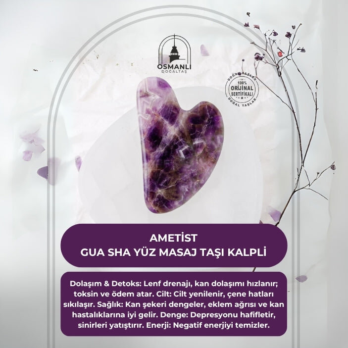 Ametist Taşı Gua Sha Yüz Masaj Taşı Kalpli - 2