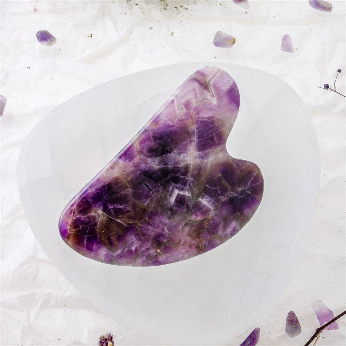 Ametist Taşı Gua Sha Yüz Masaj Taşı Kalpli - 5