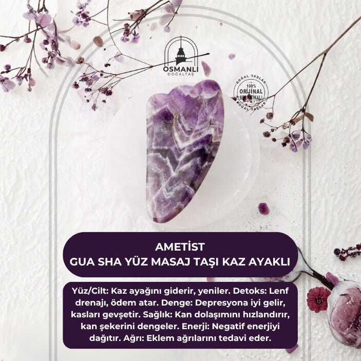 Ametist Taşı Gua Sha Yüz Masaj Taşı Kaz Ayaklı - 2