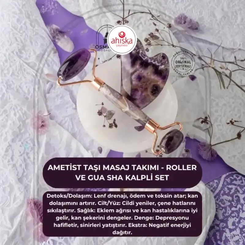 Ametist Taşı Masaj Takımı - Roller ve Gua Sha Kalpli Set - 2