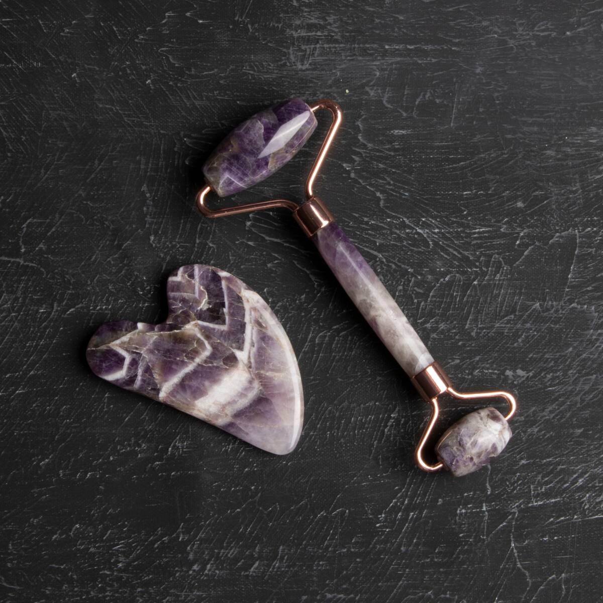 Ametist Taşı Masaj Takımı - Roller ve Gua Sha Kaz Ayaklı Set - 1