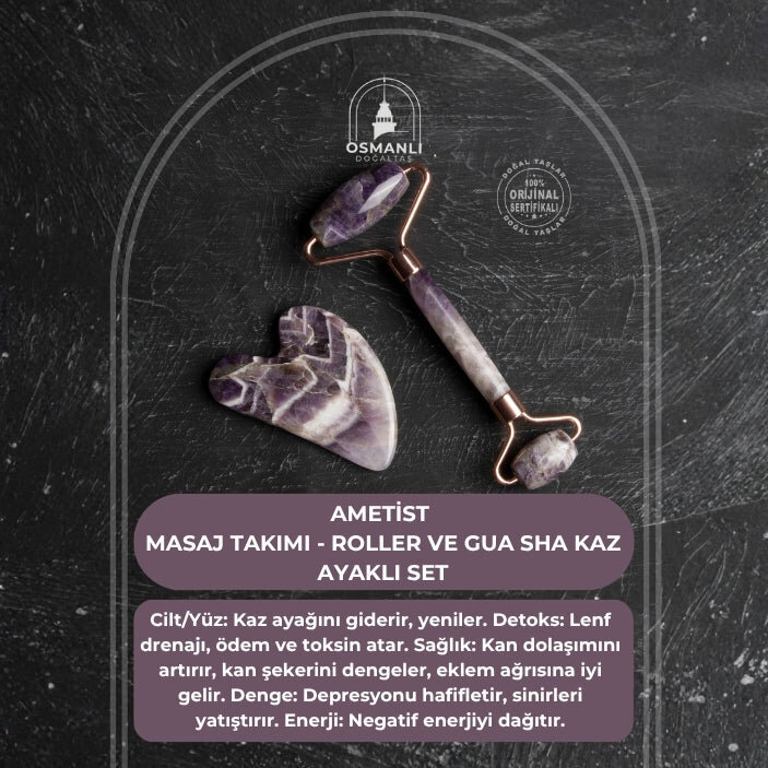 Ametist Taşı Masaj Takımı - Roller ve Gua Sha Kaz Ayaklı Set - 2