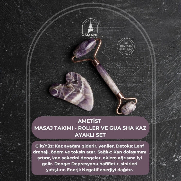 Ametist Taşı Masaj Takımı - Roller ve Gua Sha Kaz Ayaklı Set - 2