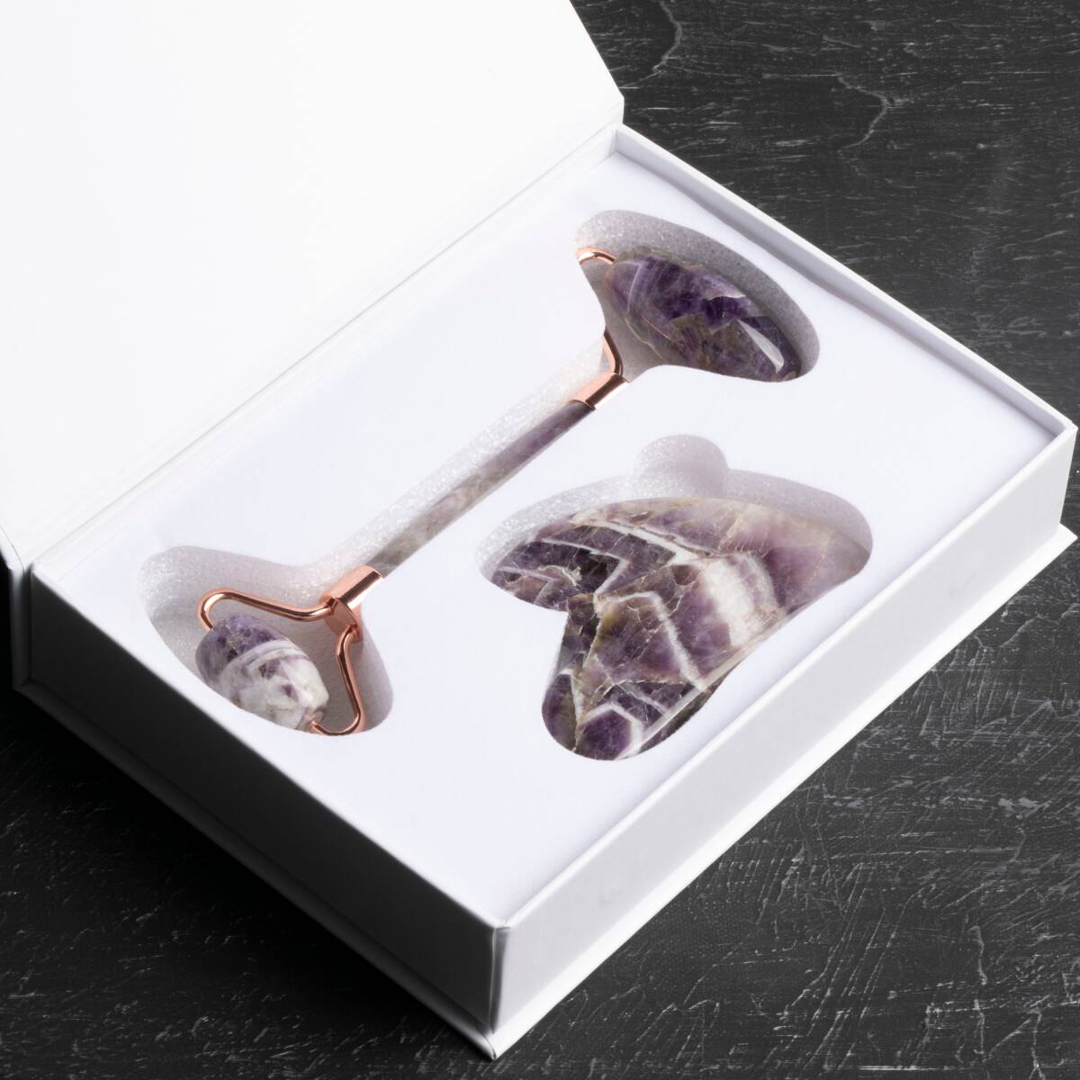 Ametist Taşı Masaj Takımı - Roller ve Gua Sha Kaz Ayaklı Set - 3