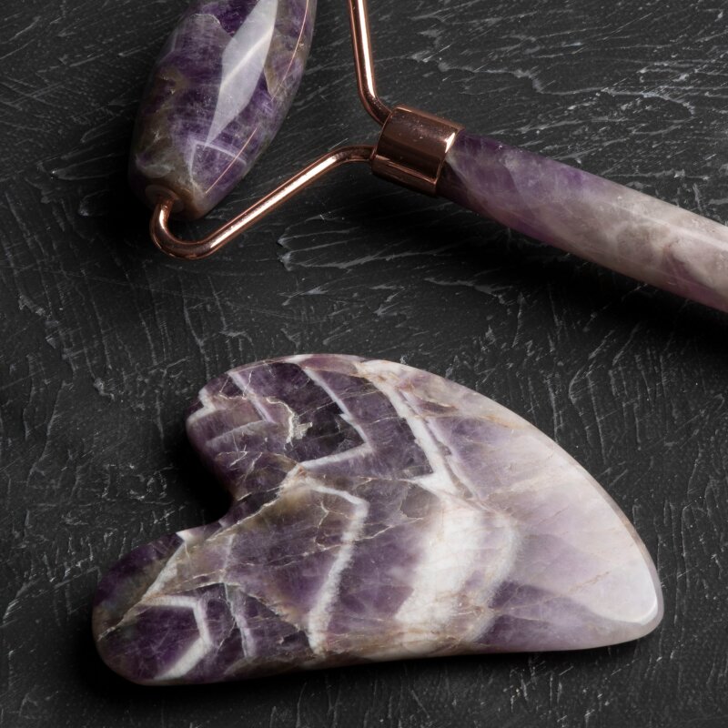 Ametist Taşı Masaj Takımı - Roller ve Gua Sha Kaz Ayaklı Set - 4