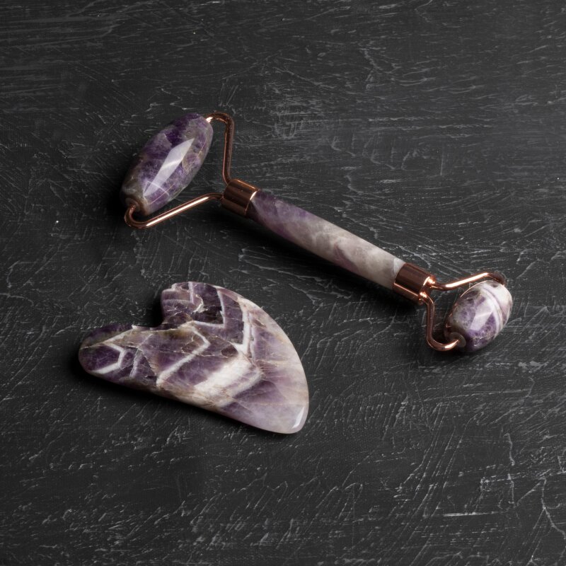 Ametist Taşı Masaj Takımı - Roller ve Gua Sha Kaz Ayaklı Set - 5