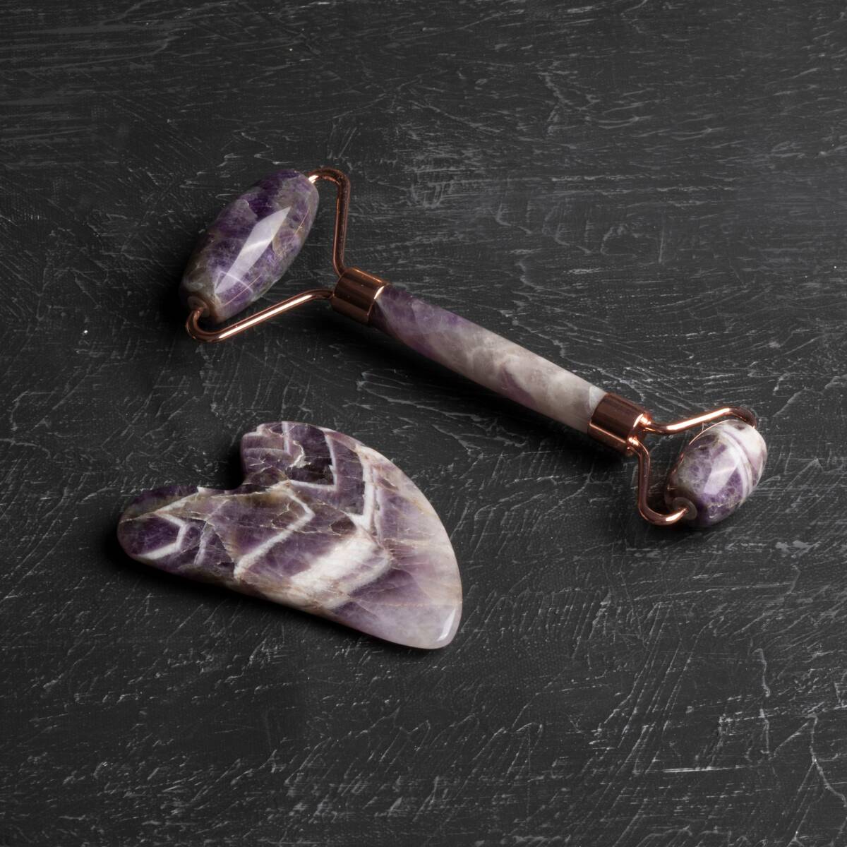 Ametist Taşı Masaj Takımı - Roller ve Gua Sha Kaz Ayaklı Set - 5