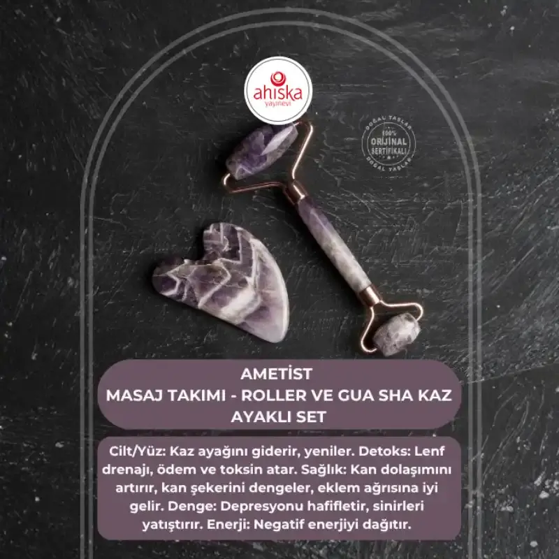 Ametist Taşı Masaj Takımı - Roller ve Gua Sha Kaz Ayaklı Set - 2