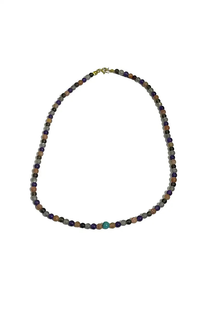 Ametist Turkuaz Güneş Taşı Labrodorit Dumanlı Kuvars Kolye Doğal Taş Kolye - 1