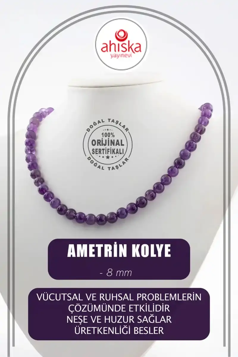 Ametrin 8 mm Dizi Doğal Taş Kolye