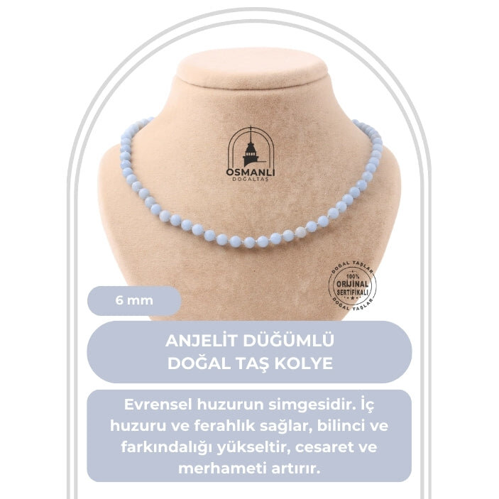 Anjelit 6 mm Düğümlü Doğal Taş Kolye - 2