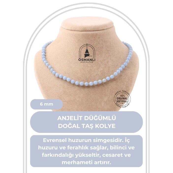 Anjelit 6 mm Düğümlü Doğal Taş Kolye - 2