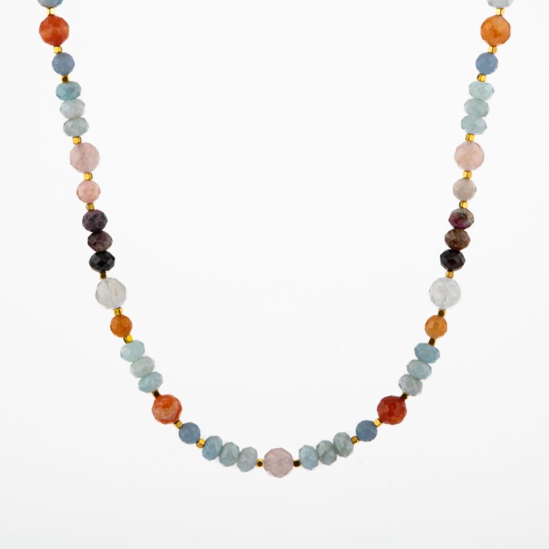 Anjelit-Morganit-Pembe Kuvars-Renkli Turmalin-Ay Taşı-Turuncu Aventurin-Akuamarin-Madagaskar Akik Doğal Taş Kolye - 2