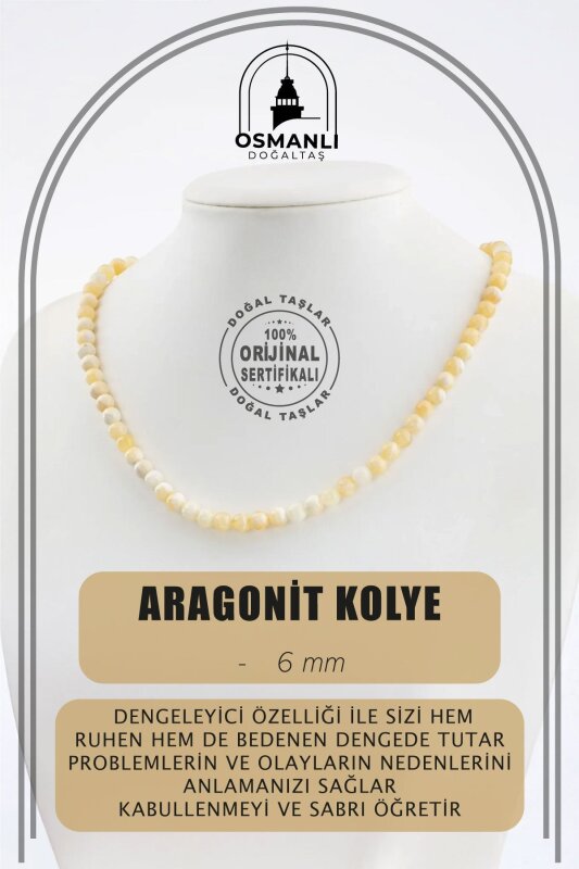 Aragonit 6 mm Dizi Doğal Taş Kolye - Doğal Taş