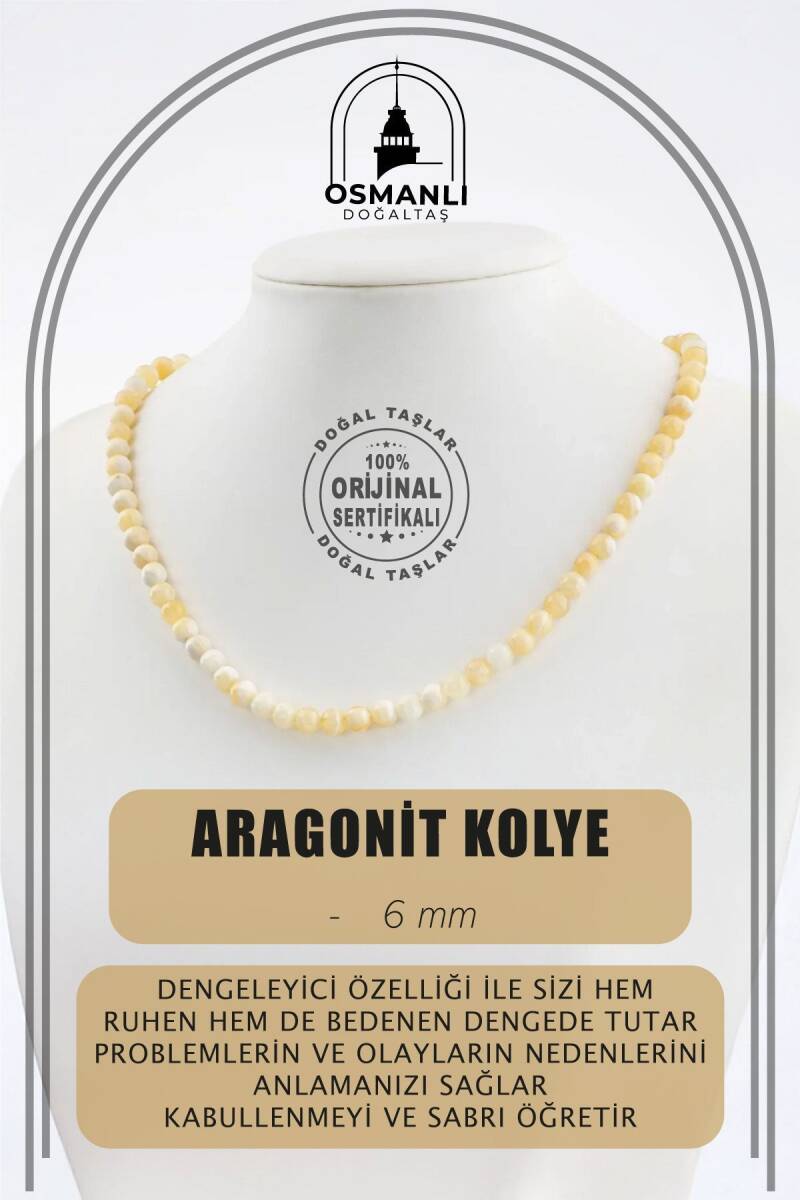 Aragonit 6 mm Dizi Doğal Taş Kolye - 1