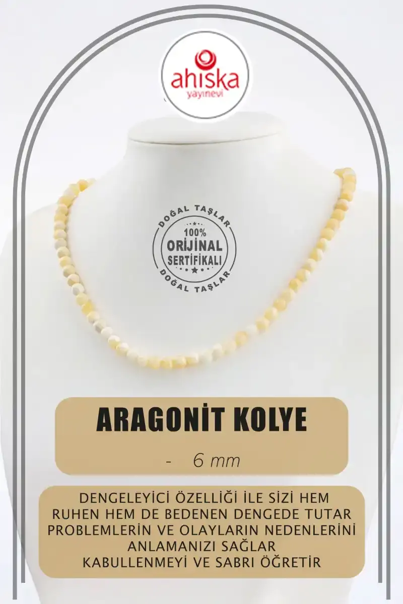 Aragonit 6 mm Dizi Doğal Taş Kolye - 1