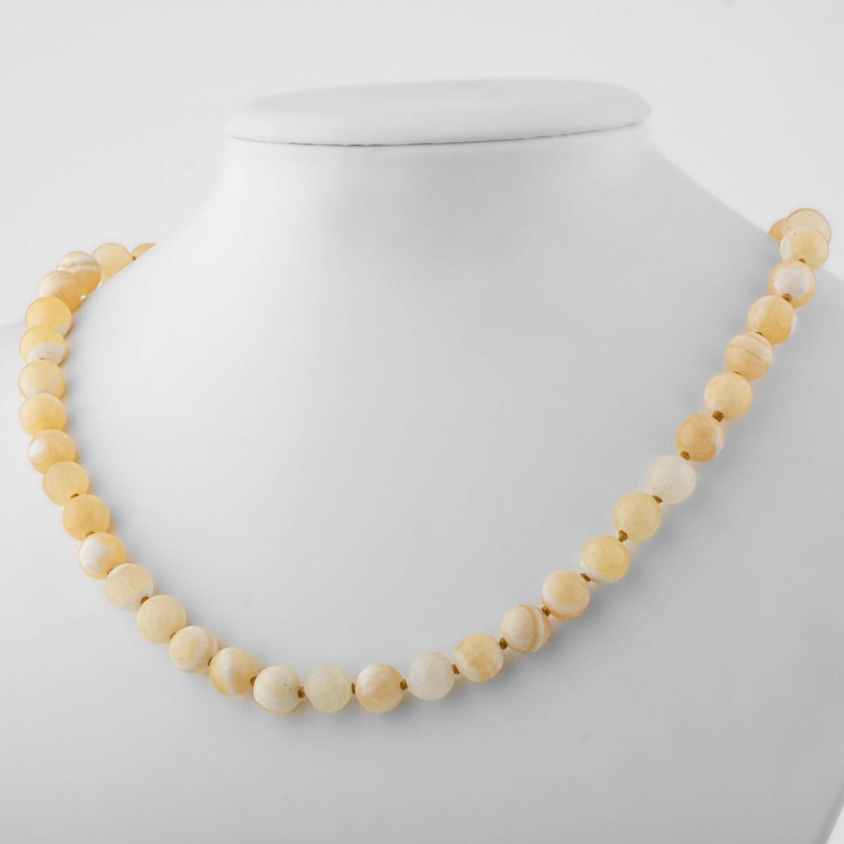 Aragonit 8 mm Düğümlü Doğal Taş Kolye - 3