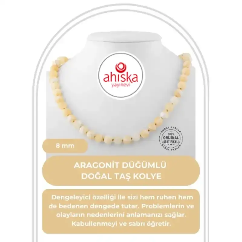 Aragonit 8 mm Düğümlü Doğal Taş Kolye