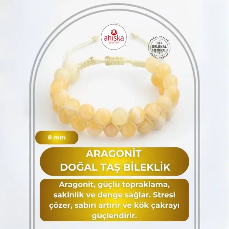 Aragonit 8mm Çift Sıra Makrome Doğal Taş Bileklik