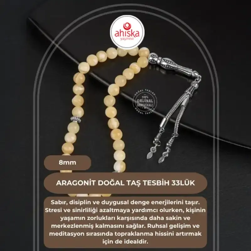 Aragonit Doğal Taş Tesbih 33lük - 8mm