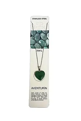 Aventurin Kalp Figür Taşlı Çelik Zincir Doğal Taş Kolye - 2