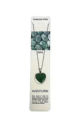 Aventurin Kalp Figür Taşlı Çelik Zincir Doğal Taş Kolye - 3