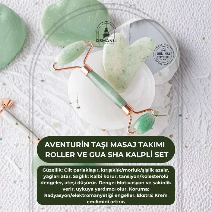 Aventurin Taşı Masaj Takımı - Roller ve Gua Sha Kalpli Set - 2