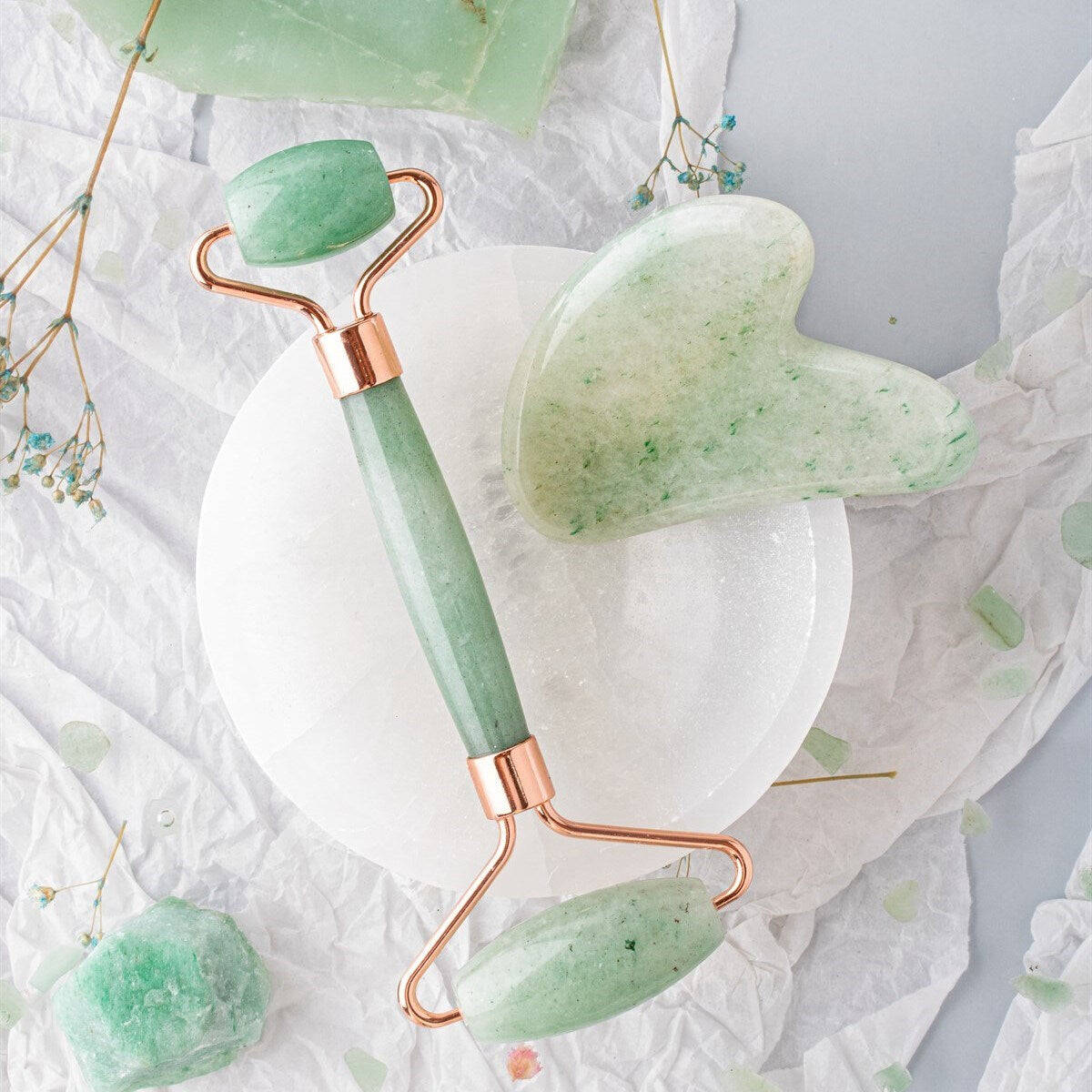 Aventurin Taşı Masaj Takımı - Roller ve Gua Sha Kalpli Set - 4