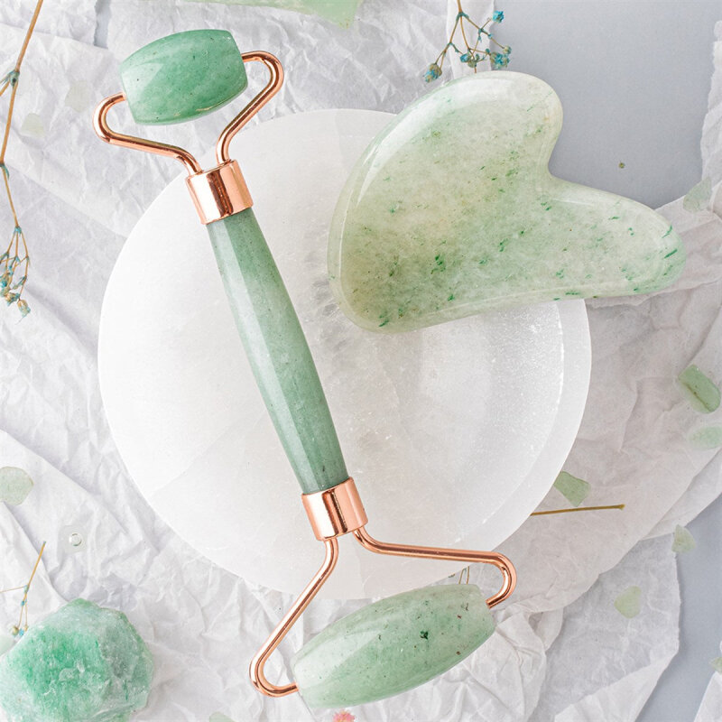Aventurin Taşı Masaj Takımı - Roller ve Gua Sha Kalpli Set - 5