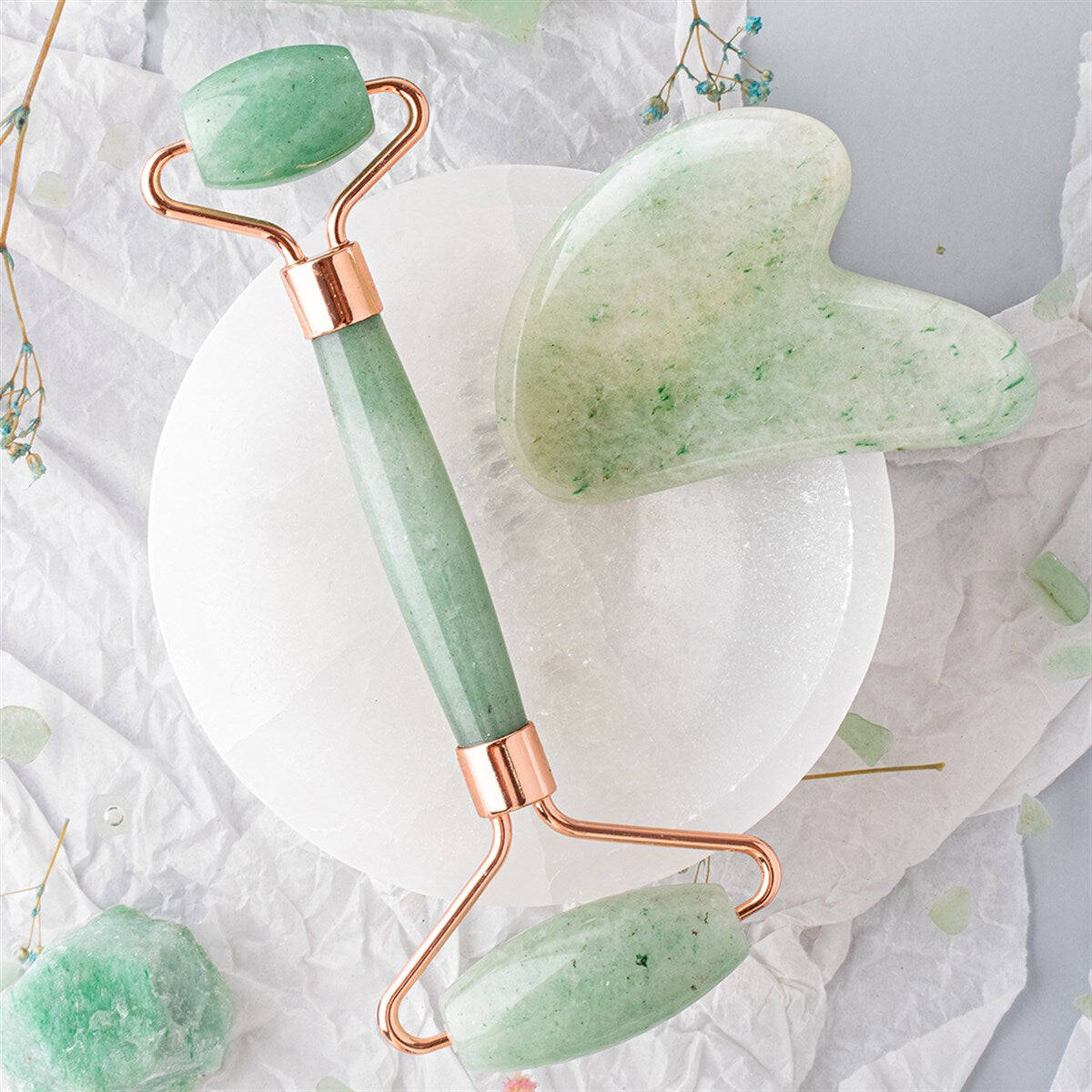 Aventurin Taşı Masaj Takımı - Roller ve Gua Sha Kalpli Set - 5