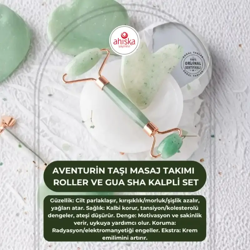 Aventurin Taşı Masaj Takımı - Roller ve Gua Sha Kalpli Set - 2