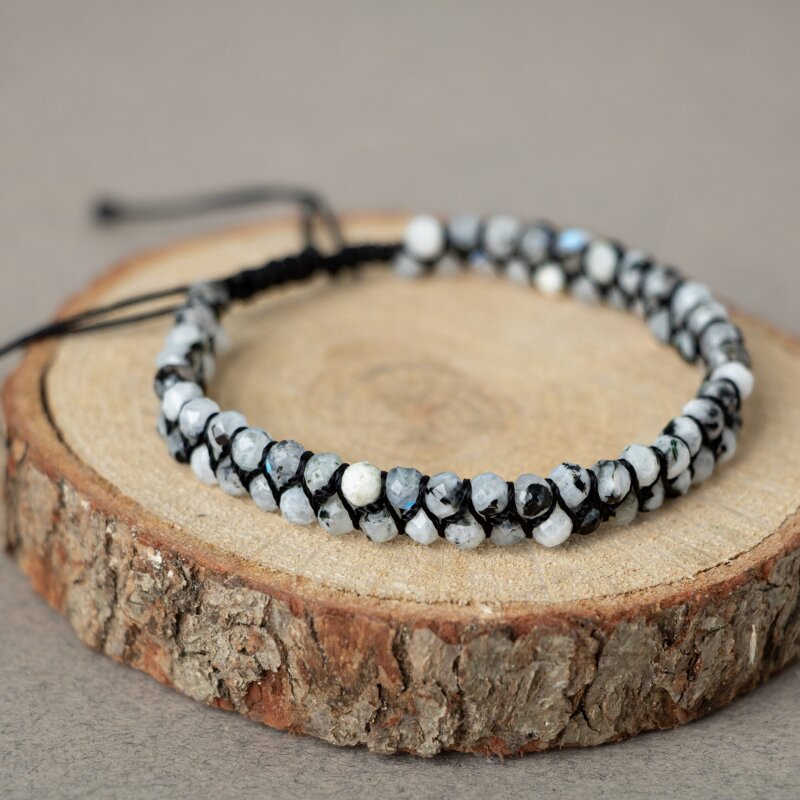 Ay Taşı 3-4mm Çift Sıra Doğal Taş Bileklik - Doğal Taş