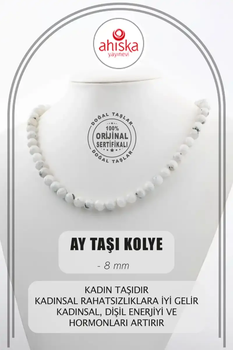 Ay Taşı 8 mm Dizi Doğal Taş Kolye